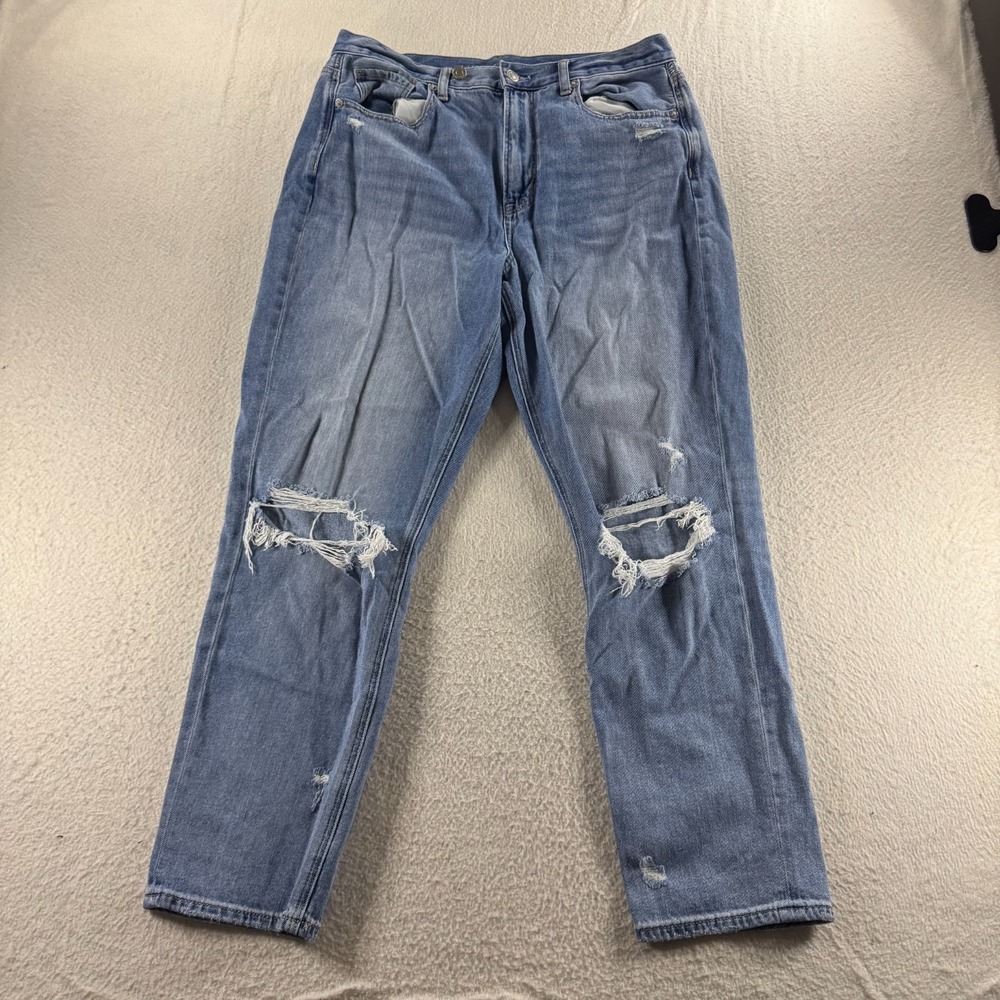 American Eagle Outfitters‎ Mom Jeans Womens 12 Blue Cotton High Rise Distressed